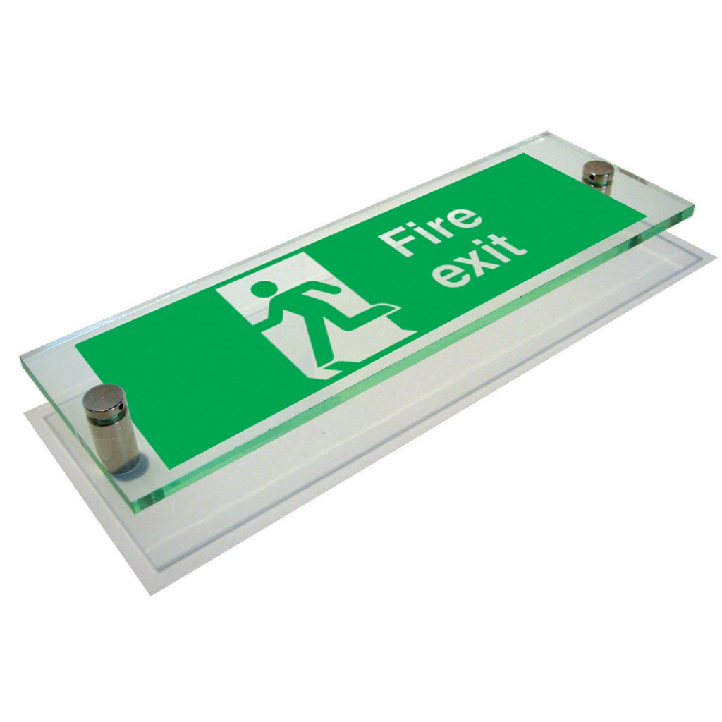 Fire Exit sign with Running Man Left only – Clear View Acrylic – 400 x 150mm