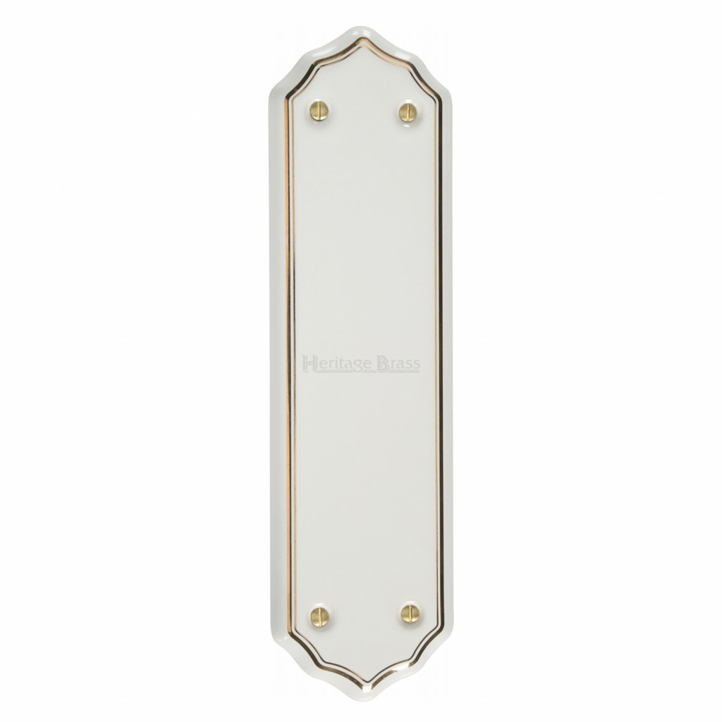 M Marcus Heritage Brass White with Goldline Porcelain Finger Plate 274mm x 75mm