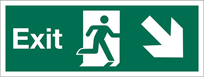 Exit sign, Running Man with Arrow Right Down
