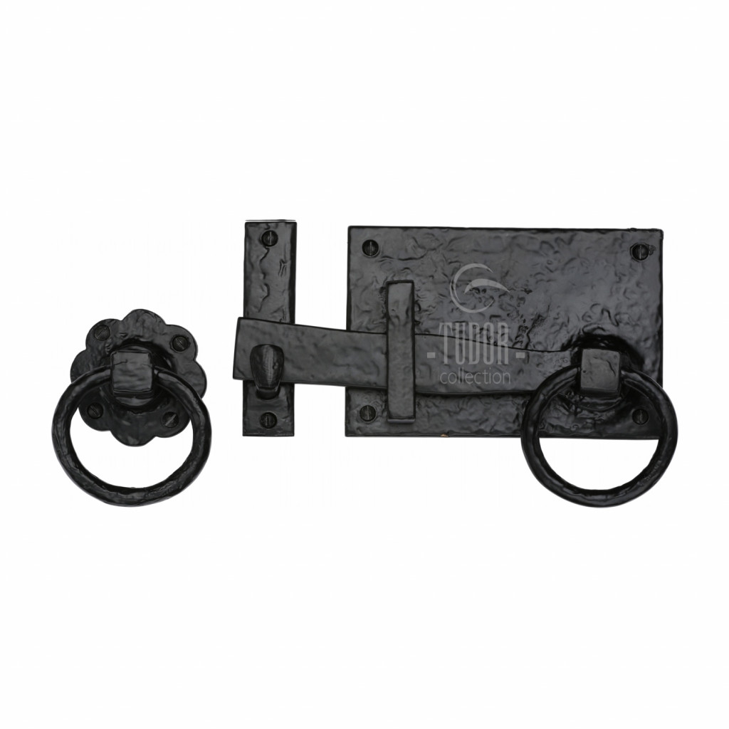 M Marcus Tudor Rustic Black Ring Latch Furniture on Backplate
