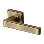 M Marcus Heritage Brass Linear SQ Design Door Handle Lever Latch on Square Rose