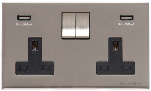 M Marcus Heritage Brass Winchester Range Double USB-A Socket with Black Trim