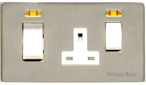 M Marcus Heritage Brass Studio Range 45A Cooker Unit Switch/13A Socket with White Trim