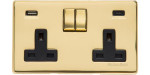 M Marcus Heritage Brass Studio Range Double USB-A & USB-C Socket with Black Trim