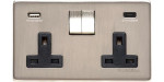 M Marcus Heritage Brass Studio Range Double USB-A & USB-C Socket with Black Trim
