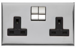 M Marcus Heritage Brass Winchester Range Double Switched Socket with Black Trim