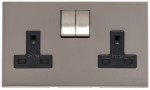 M Marcus Heritage Brass Winchester Range Double Switched Socket with Black Trim