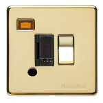 M Marcus Heritage Brass Studio Range Switched Fused Spur Unit with Neon Indicator and Flex Outlet and Black Trim
