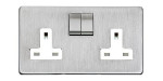M Marcus Heritage Brass Studio Range Double Switched Socket with White Trim