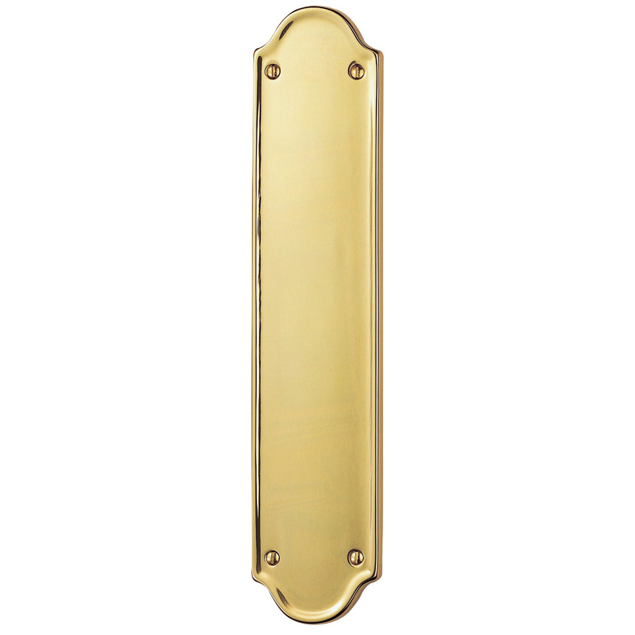 Carlisle Brass Finger Plate Shaped End 302mm x 65mm – Polished Brass