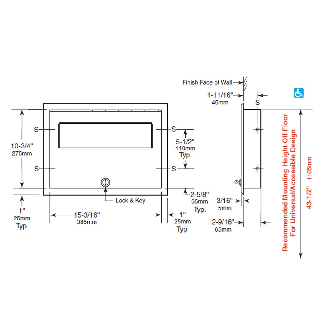 Bobrick B301 ClassicSeries® Recessed SeatCover Dispenser Poole