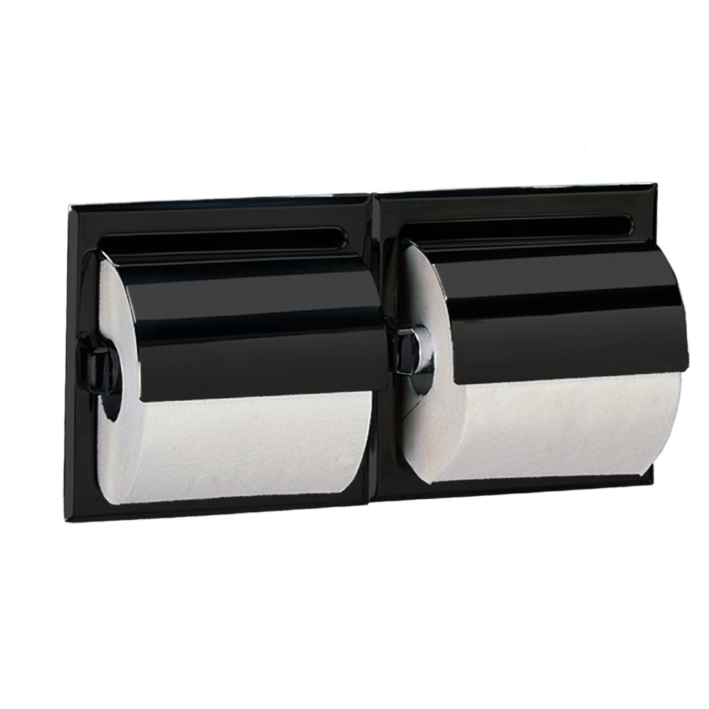 Bobrick B-699 Recessed Double Toilet Roll Holder with Hood 