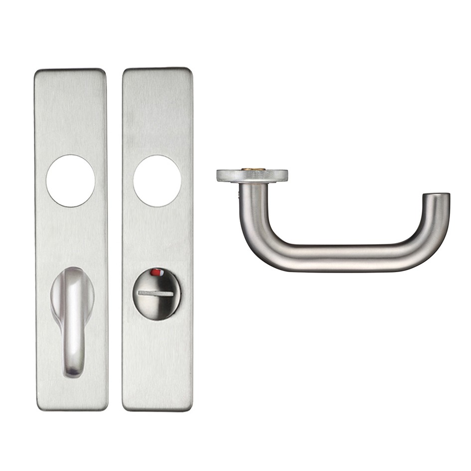 Bathroom Lever Furniture with Emergency External Release for DIN Lock Cases – Antimicrobial Satin Stainless Steel