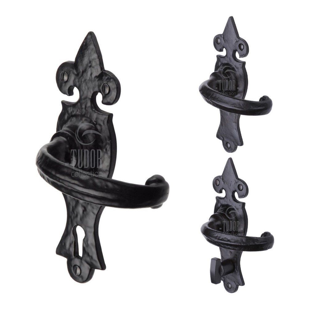 M Marcus Tudor Rustic Black Wroxeter Door Handle on Backplate