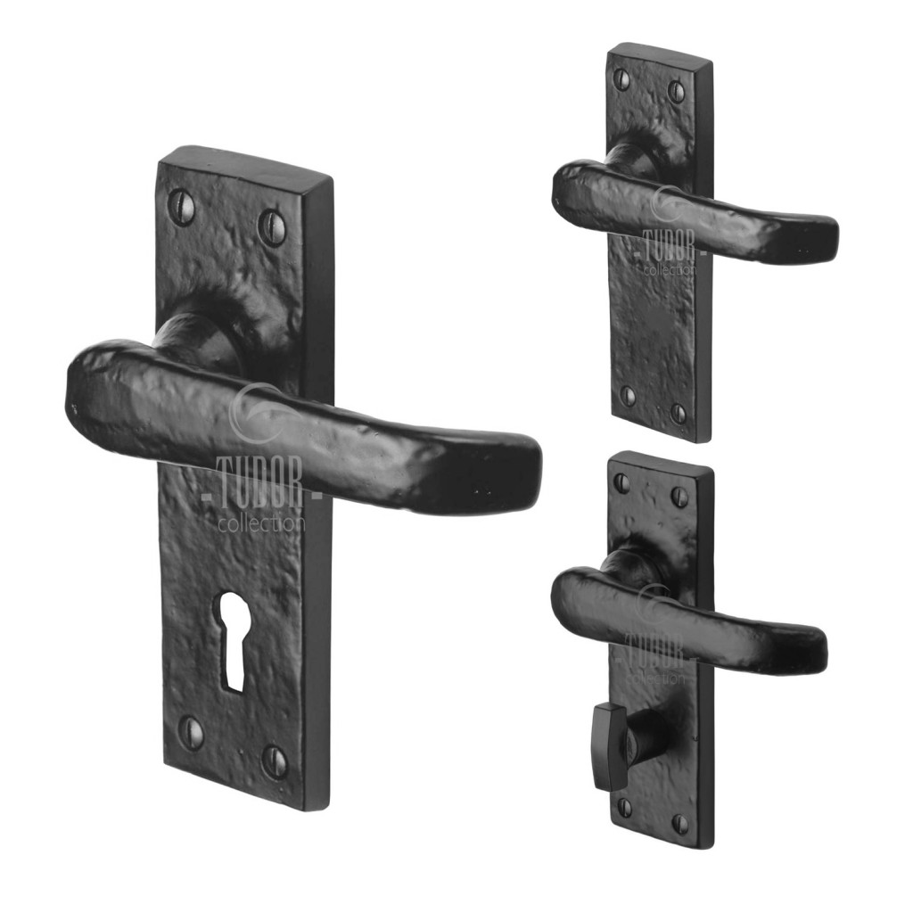 M Marcus Tudor Rustic Black Windsor Door Handle on Backplate