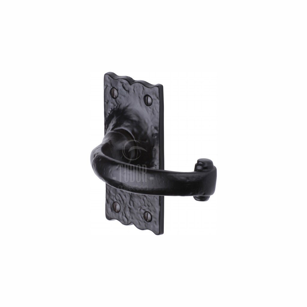 M Marcus Tudor Rustic Black Colonial Door Handle on Short Backplate