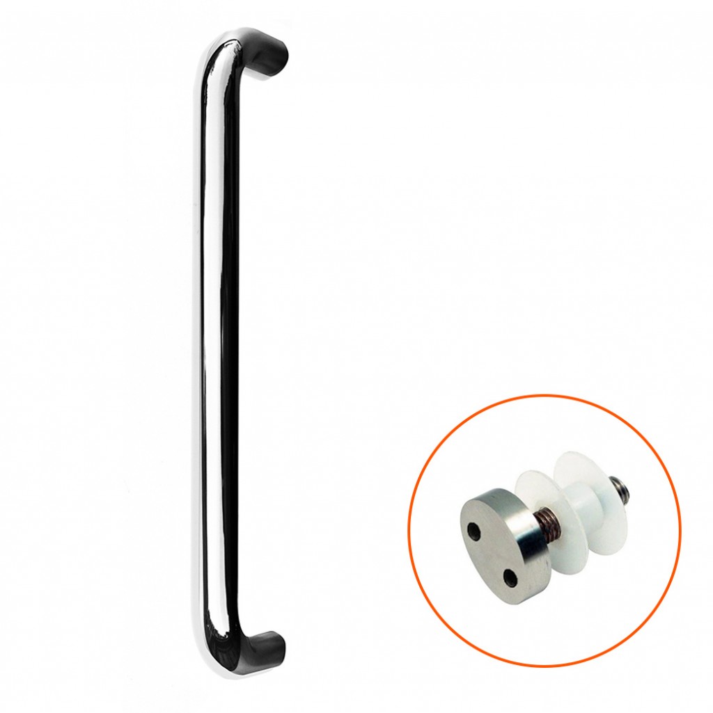 Polished Stainless Steel Tubular “D” Bolt Through Fixing Pull Handles for Glass Doors complete with Pignose Bolts