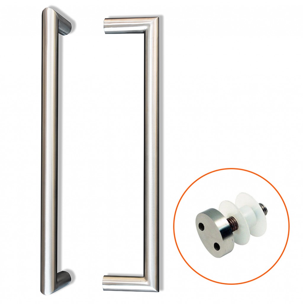 Mitred Bolt Through Fixing Pull Handles for Glass Doors complete with Pignose Bolts – Satin Stainless Steel