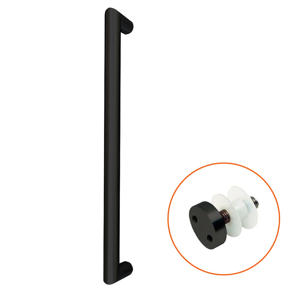 Mitred Bolt Through Fixing Pull Handle for Glass Doors complete with Pignose Bolts – Antimicrobial Eco-Friendly Matt Black