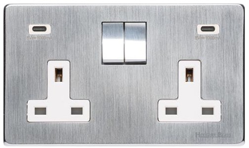 M Marcus Heritage Brass Studio Range Double USB-C Socket with White Trim