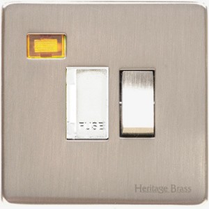 M Marcus Heritage Brass Studio Range Switched Fused Spur Unit with Neon Indicator and White Trim