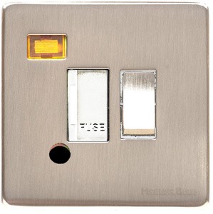 M Marcus Heritage Brass Studio Range Switched Fused Spur Unit with Neon Indicator and Flex Outlet and White Trim