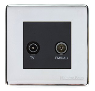 M Marcus Heritage Brass Studio Range TV/FM Diplexed Socket with Black Trim