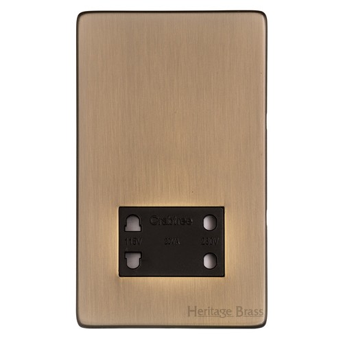 M Marcus Heritage Brass Studio Range Shaver Socket Dual Output Voltage 110/240V with Black Trim