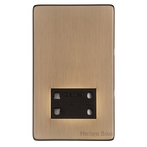 M Marcus Heritage Brass Studio Range Shaver Socket Dual Output Voltage 110/240V with Black Trim