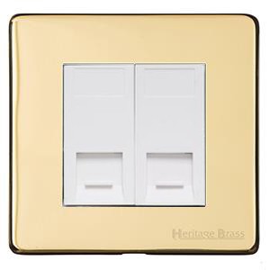 M Marcus Heritage Brass Studio Range 2 Gang Secondary Line Socket with White Trim