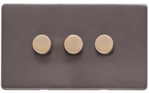 M Marcus Heritage Brass Verona Range 3 Gang 2 Way Push On/Off Dimmer Switch (250 watts & 400 watts)