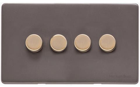 M Marcus Heritage Brass Verona Range 4 Gang 2 Way Push On/Off Dimmer Switch (250 watts & 400 watts)