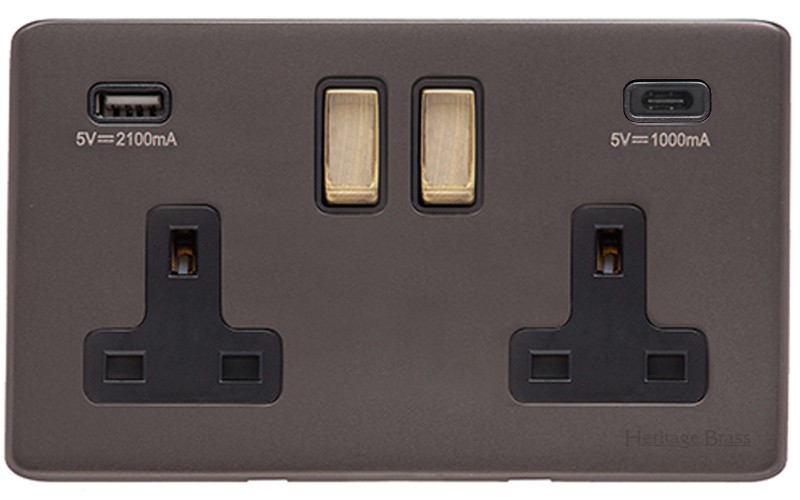 M Marcus Heritage Brass Verona Range Double USB-A+C Socket