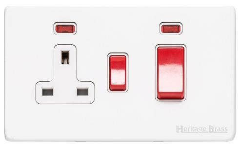 M Marcus Heritage Brass Vintage Gloss White Range 45A Cooker Unit Switch/13A Socket