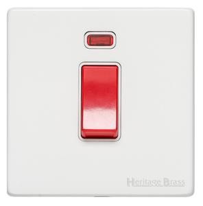 M Marcus Heritage Brass Vintage Gloss White Range 45 Amp Single Plate Cooker Switch with Neon Indicator