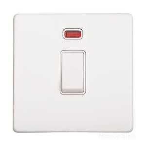 M Marcus Heritage Brass Vintage Gloss White Range 20 Amp Double Pole Switch with Neon Indicator