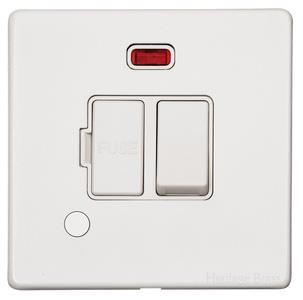 M Marcus Heritage Brass Vintage Gloss White Range Switched Fused Spur Unit with Neon Indicator and Flex Outlet