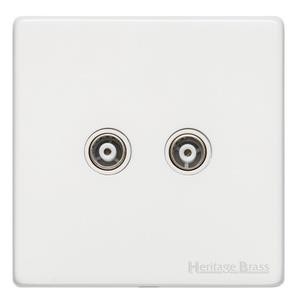 M Marcus Heritage Brass Vintage Gloss White Range 2 Gang TV Coaxial Socket