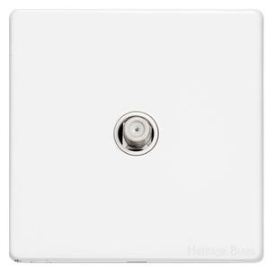 M Marcus Heritage Brass Vintage Gloss White Range 1 Gang Satellite Socket