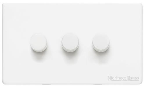 M Marcus Heritage Brass Vintage Gloss White Range 3 Gang 2 Way Push On/Off Dimmer Switch (250 watts & 400 watts)