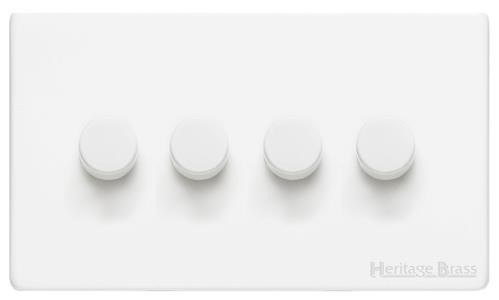 M Marcus Heritage Brass Vintage Gloss White Range 4 Gang 2 Way Push On/Off Dimmer Switch (250 watts & 400 watts)