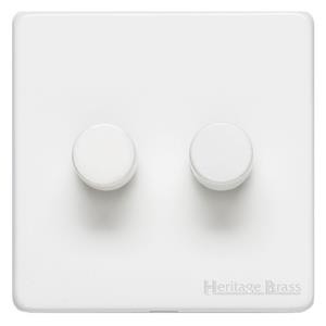 M Marcus Heritage Brass Vintage Gloss White Range 2 Gang Trailing Edge LED Dimmer Switch