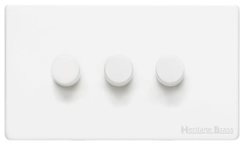 M Marcus Heritage Brass Vintage Gloss White Range 3 Gang Trailing Edge LED Dimmer Switch