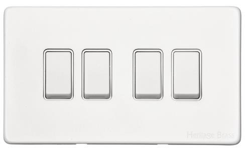 M Marcus Heritage Brass Vintage Gloss White Range 4 Gang 2 Way Rocker Switch