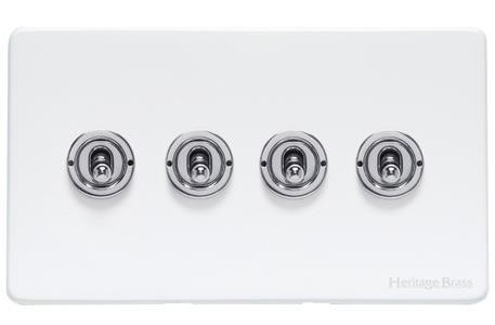 M Marcus Heritage Brass Vintage Gloss White Range 4 Gang 2 Way Toggle Switch