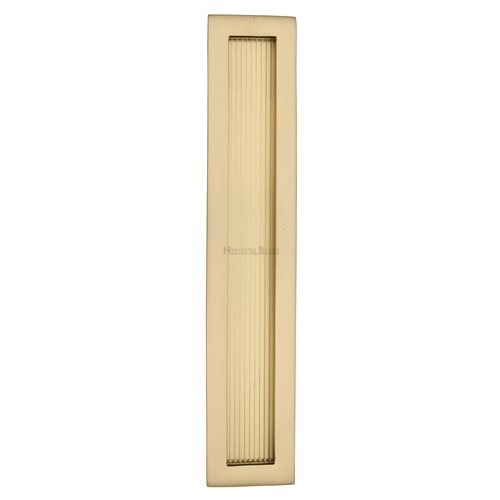 M Marcus Heritage Brass Reeded Rectangular Flush Pull 300 x 58mm