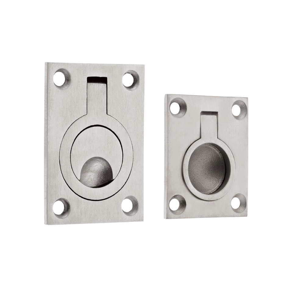 Rectangular Flush Ring Pull Handles for Cupboard and Wardrobe doors – Satin Stainless Steel