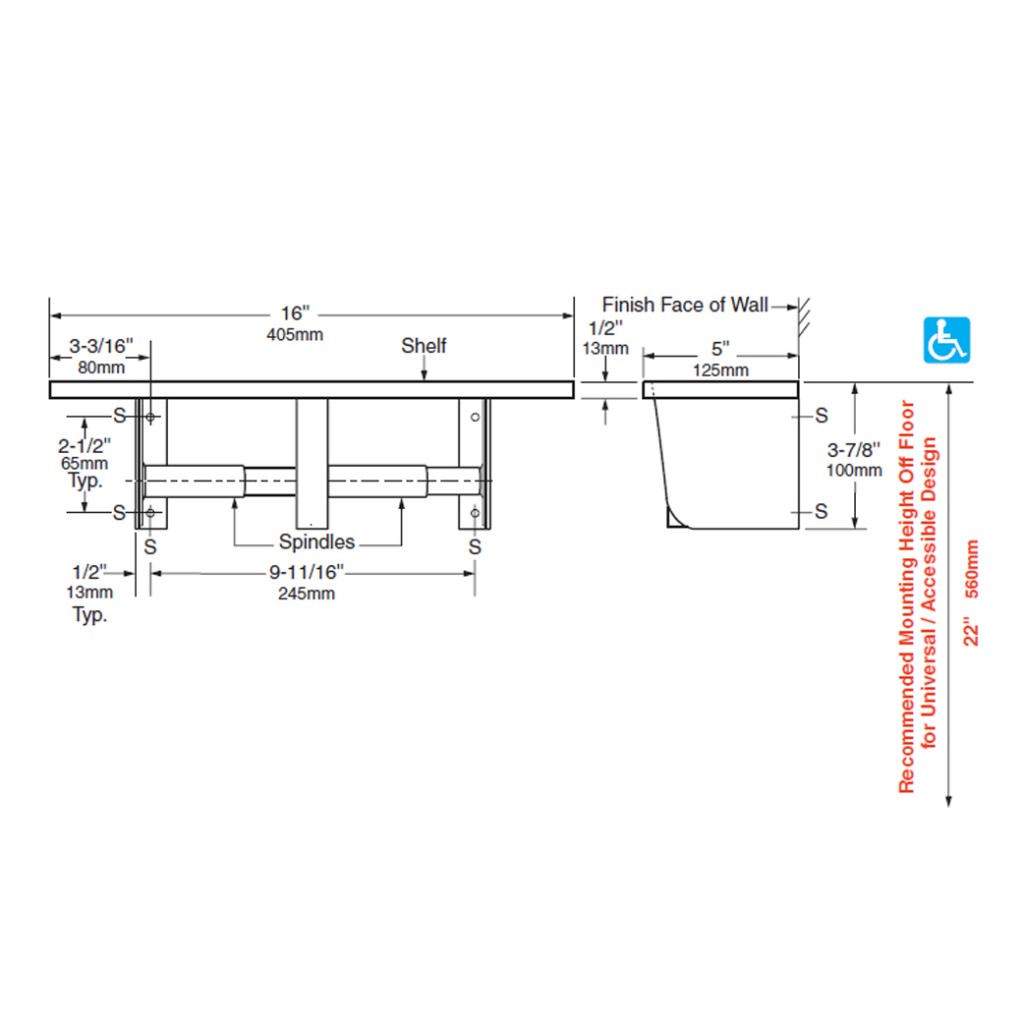 Bobrick B2840 Toilet Tissue Dispenser with Utility Shelf Poole Waite