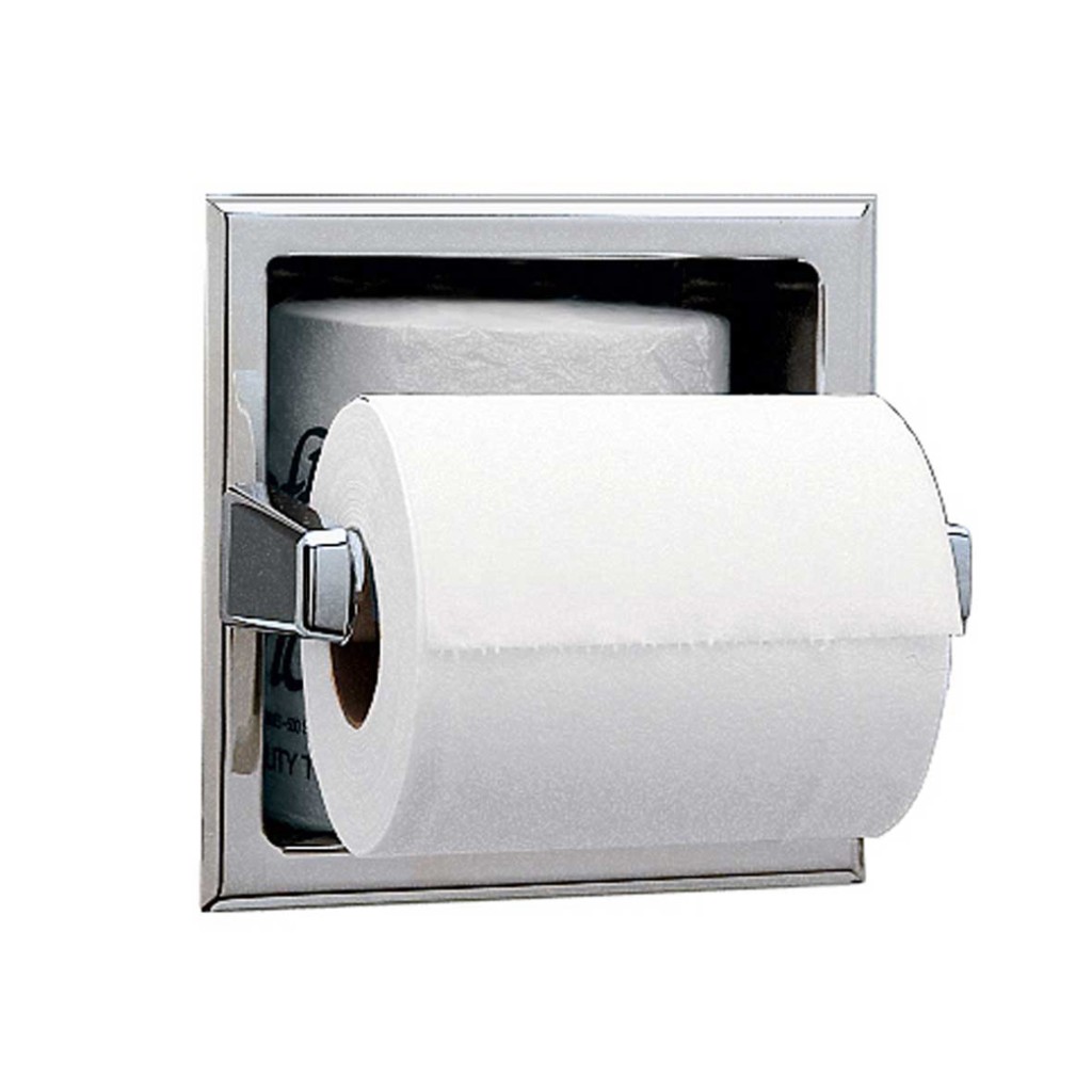 Bobrick B-6637 Recessed Toilet Tissue Dispenser with Storage for Extra Roll