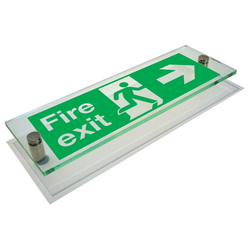 Fire Exit sign, Running Man with Arrow Right – Clear View Acrylic – 400 x 150mm